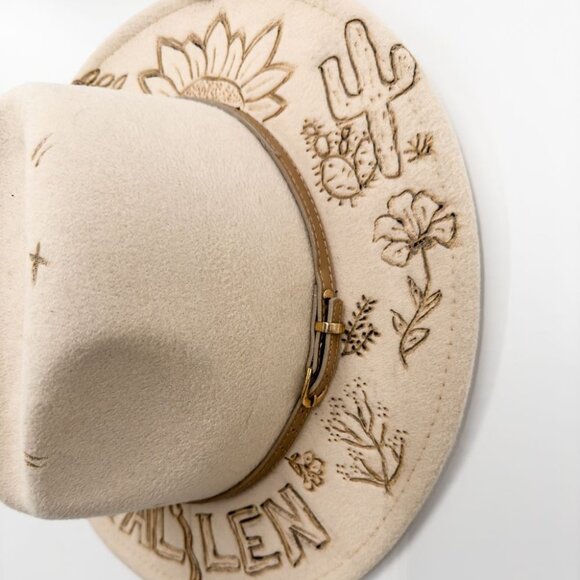 Morgan Wallen Custom Burned Wide Brim Fedora Feather Western Rancher Cowboy Hat main image 5